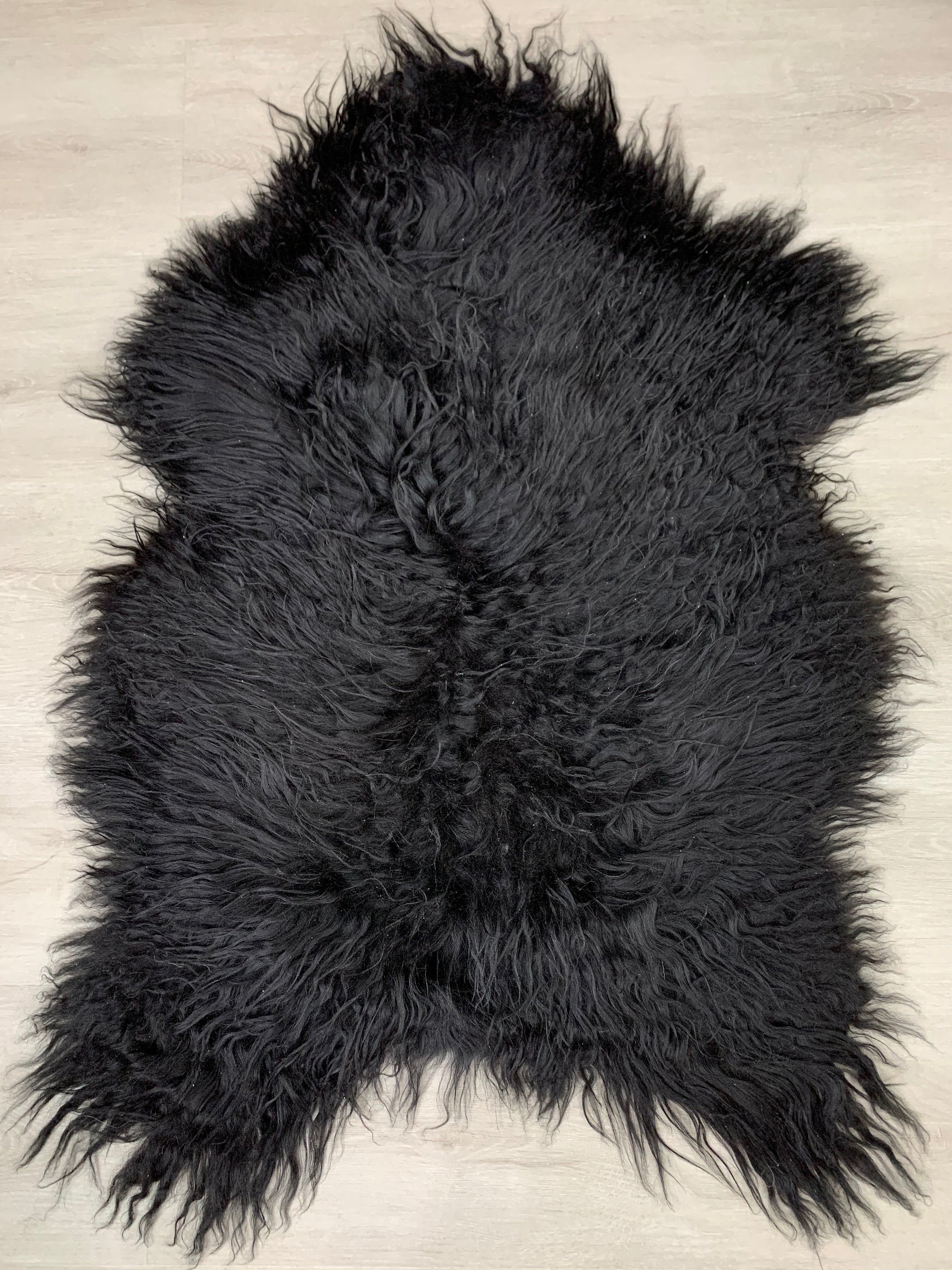 Black Icelandic Sheepskin Rug * Fur Throw Black Long Soft Wool * Pet Bed Blanket