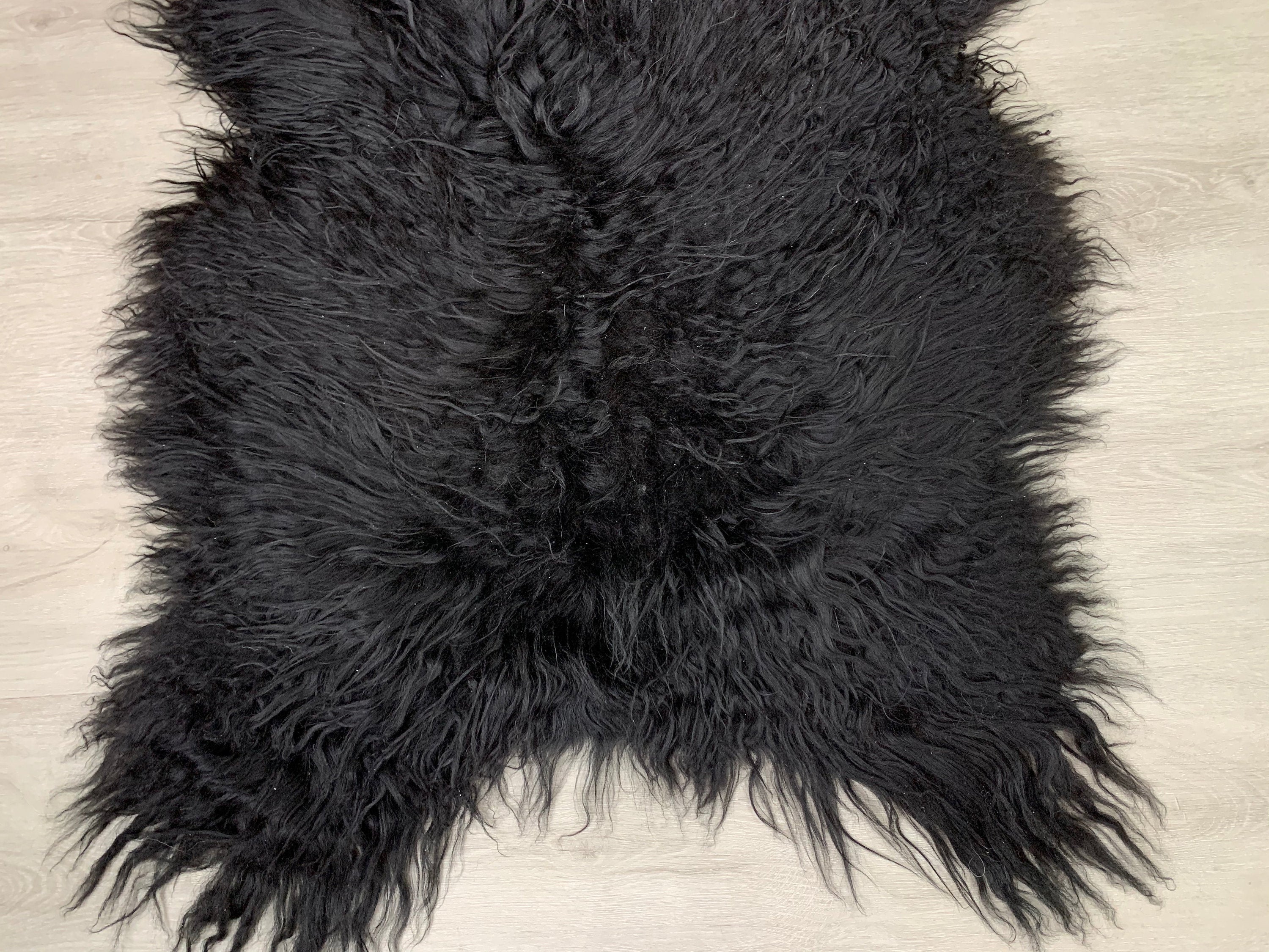 Black Icelandic Sheepskin Rug * Fur Throw Black Long Soft Wool * Pet Bed Blanket