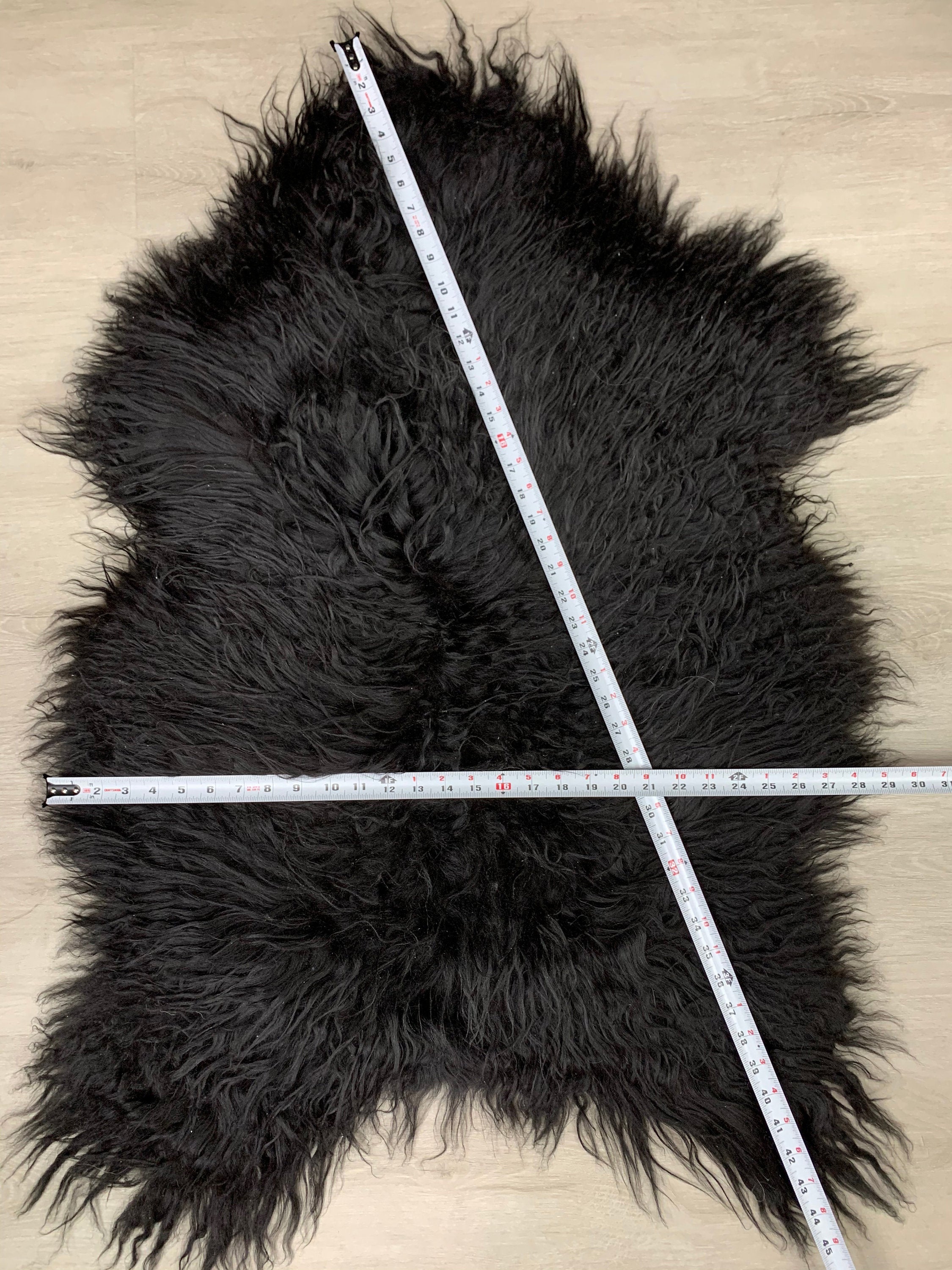 Black Icelandic Sheepskin Rug * Fur Throw Black Long Soft Wool * Pet Bed Blanket