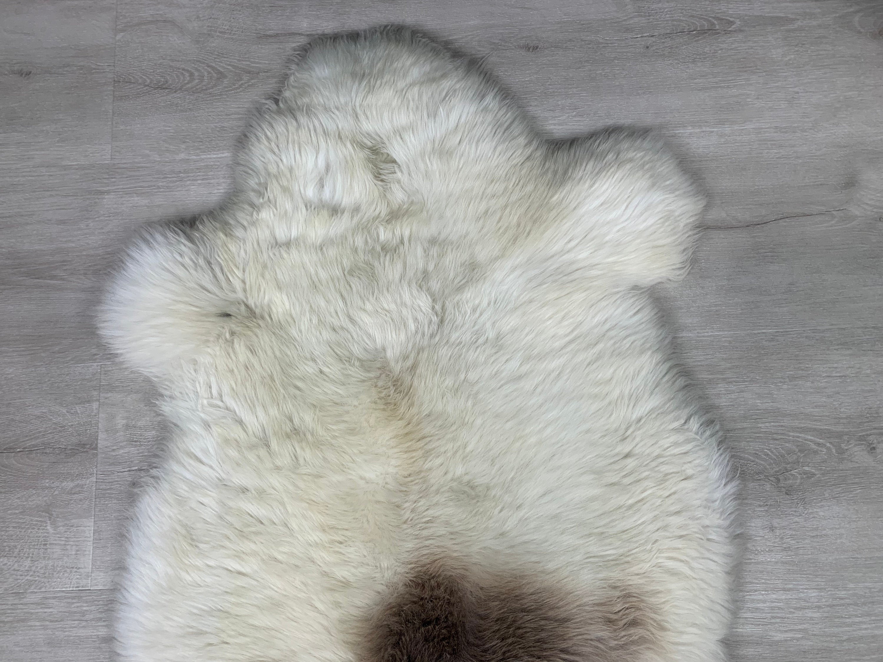 Natural Creme White Brown Sheepskin Rug / Genuine Real Sheepskin Pet Bed Throw Cover