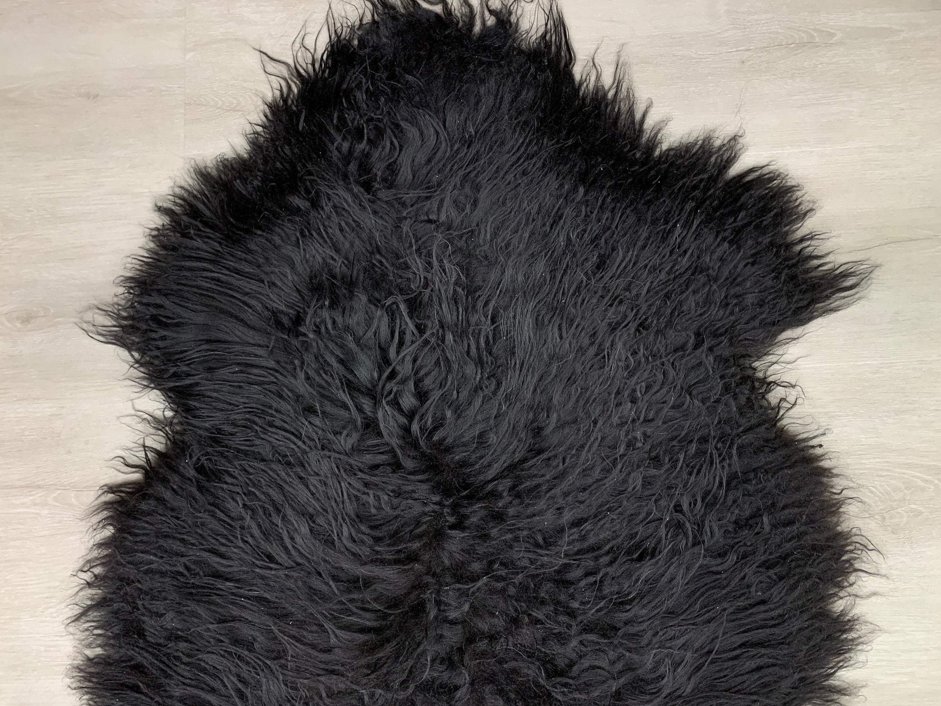 Black Icelandic Sheepskin Rug * Fur Throw Black Long Soft Wool * Pet Bed Blanket