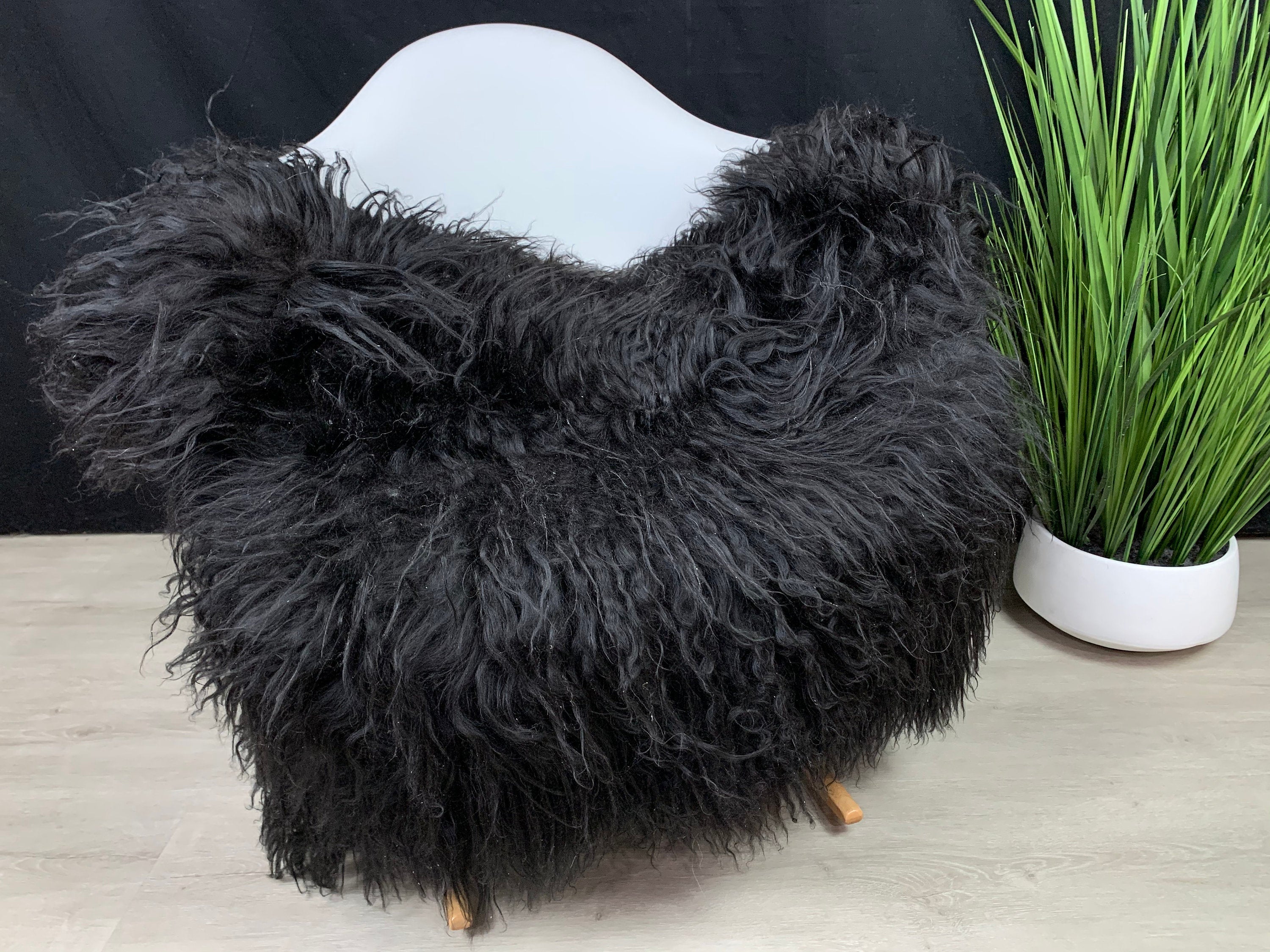 Black Icelandic Sheepskin Rug * Fur Throw Black Long Soft Wool * Pet Bed Blanket