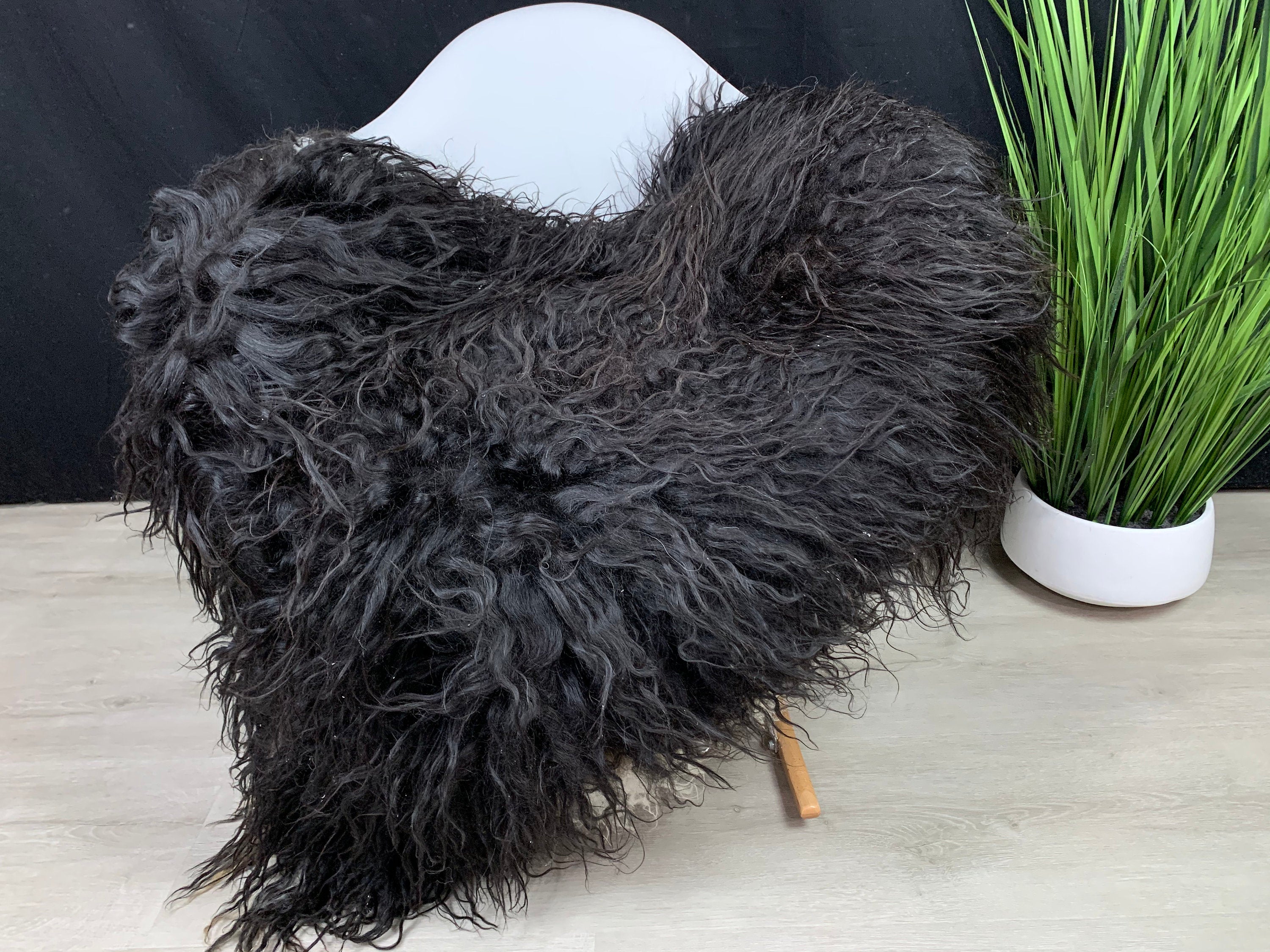 Curly black Icelandic Sheepskin Rug | Gift Pet Bed Comfort Blanket | Natural Curly Black Real Sheepskin Rug | Sheepskin Seat Cover Throw