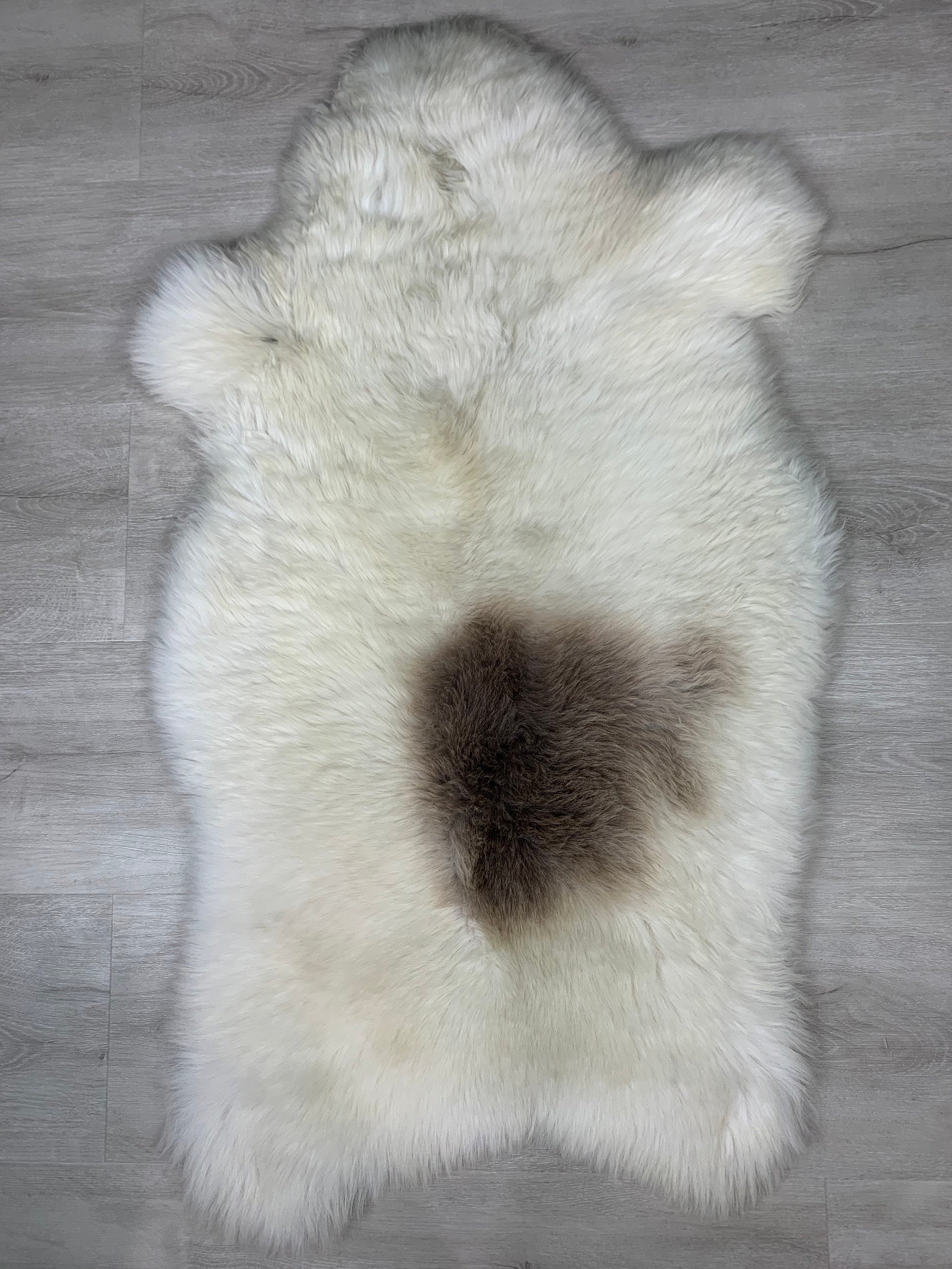 Natural Creme White Brown Sheepskin Rug / Genuine Real Sheepskin Pet Bed Throw Cover