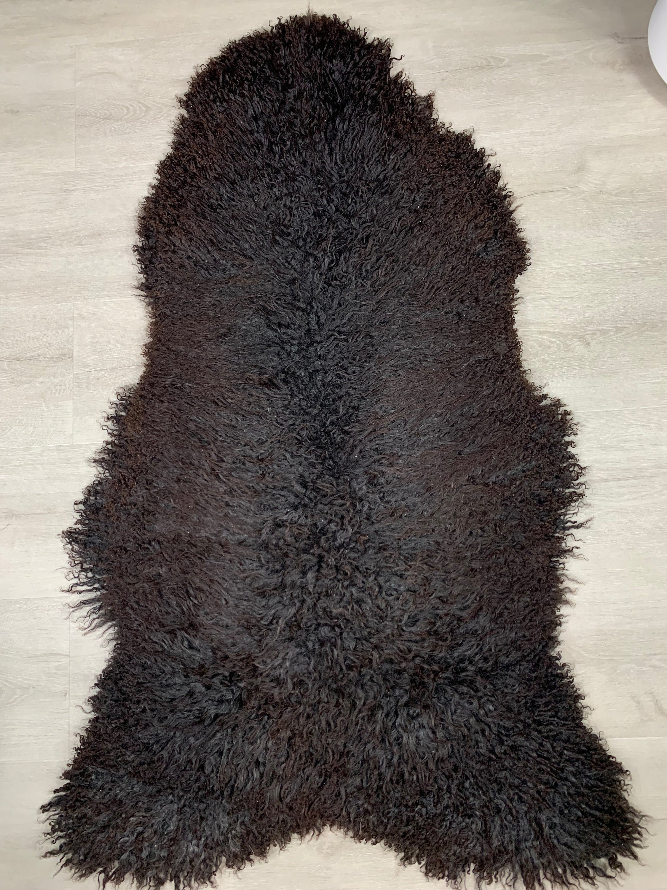 Large Real GOTLAND Sheepskin Black Brown Rug Pelt / Genuine Gotland Sheepskin Seat Cover Throw