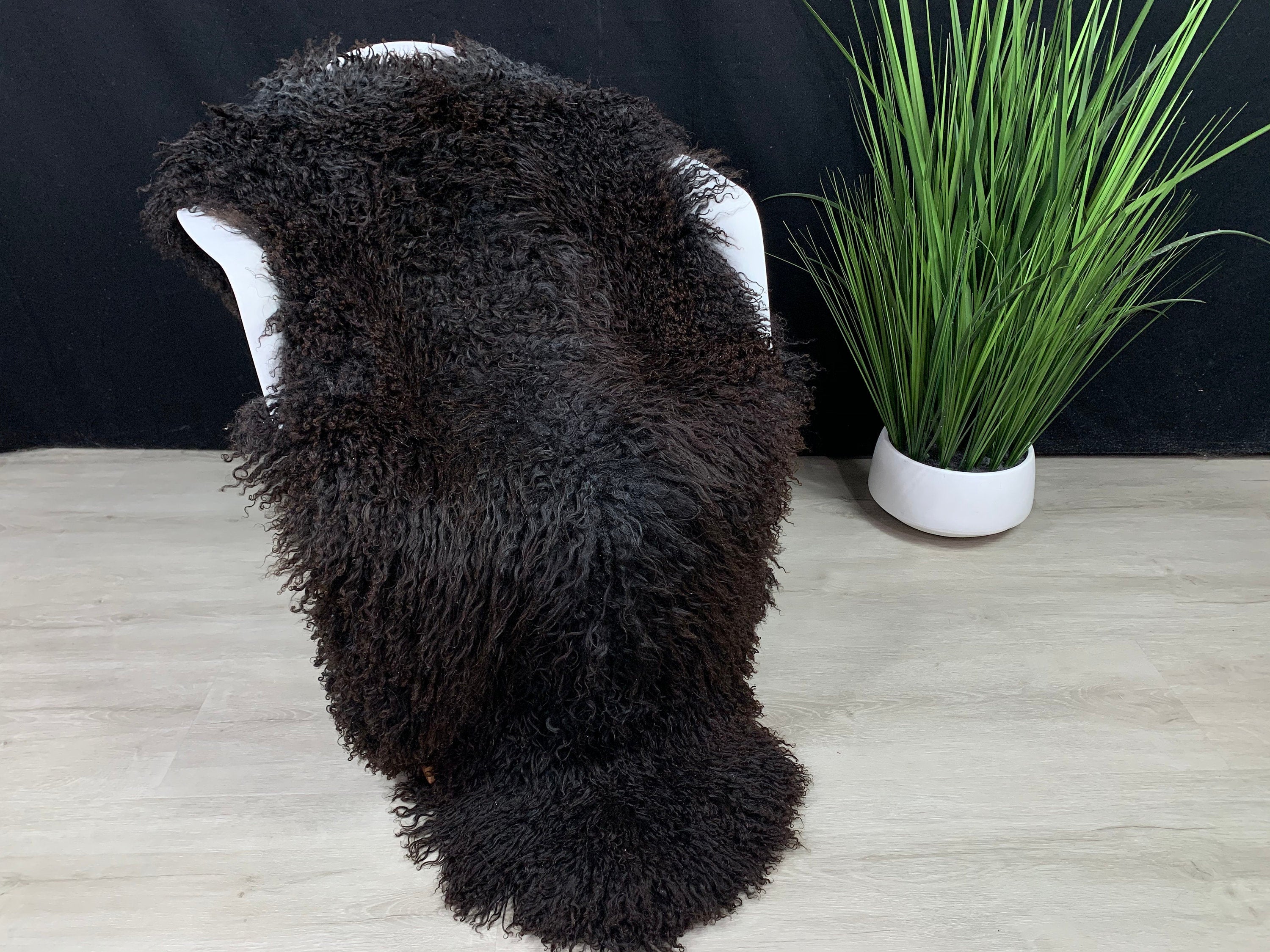 Large Real GOTLAND Sheepskin Black Brown Rug Pelt / Genuine Gotland Sheepskin Seat Cover Throw