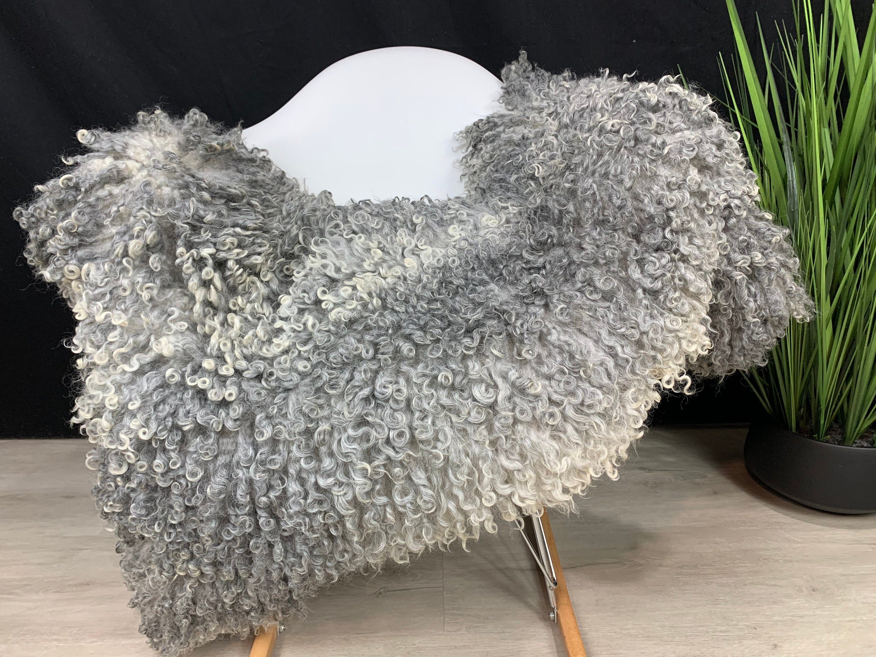 Real GOTLAND Sheepskin Gray Rug Pelt / Genuine Gotland Sheepskin Seat Cover Throw