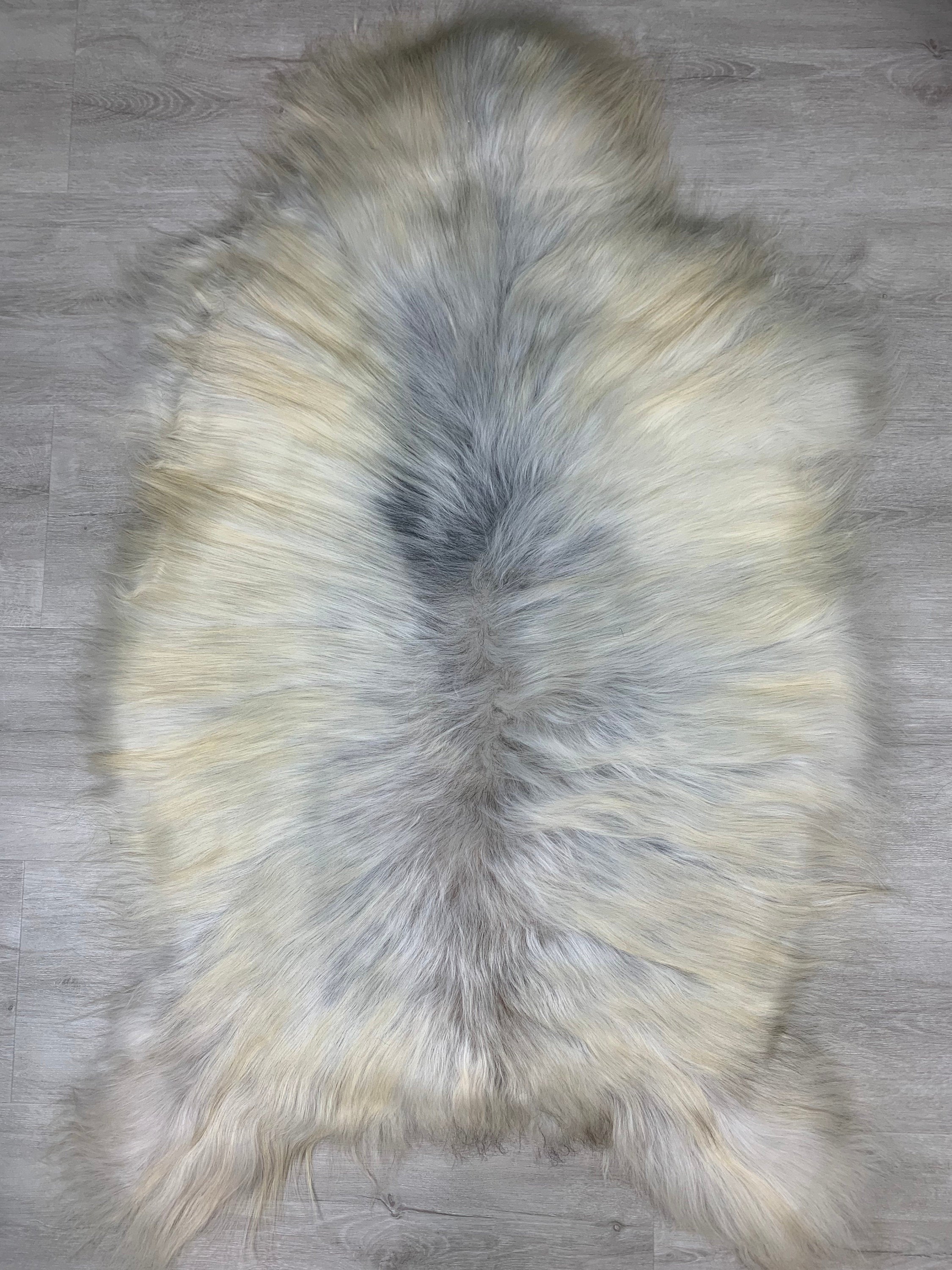 Unique  White Gray genuine sheepskin rug * Beautiful natural sheepskin pelt * Sheepskin fur throw seat cover