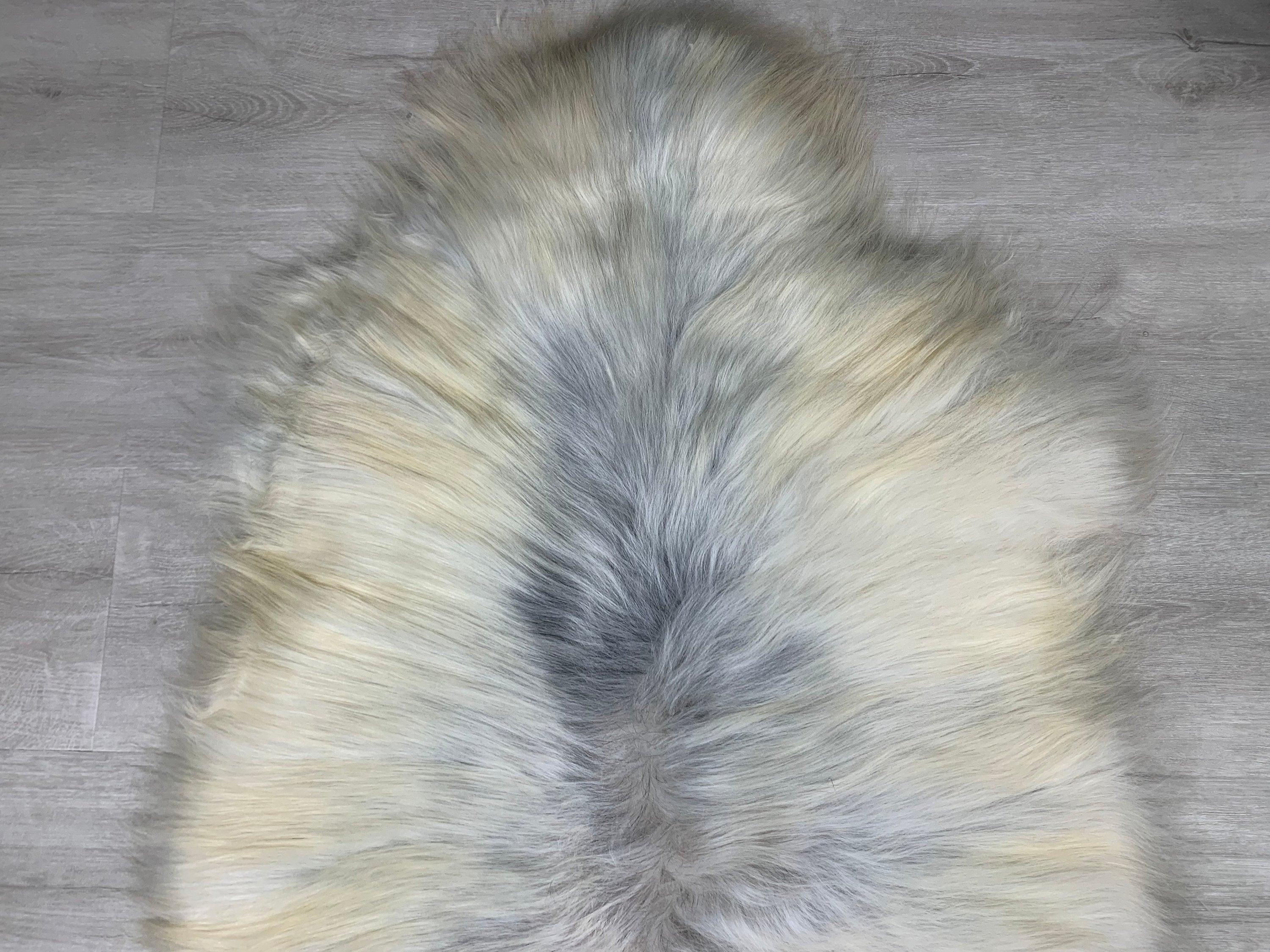 Unique  White Gray genuine sheepskin rug * Beautiful natural sheepskin pelt * Sheepskin fur throw seat cover