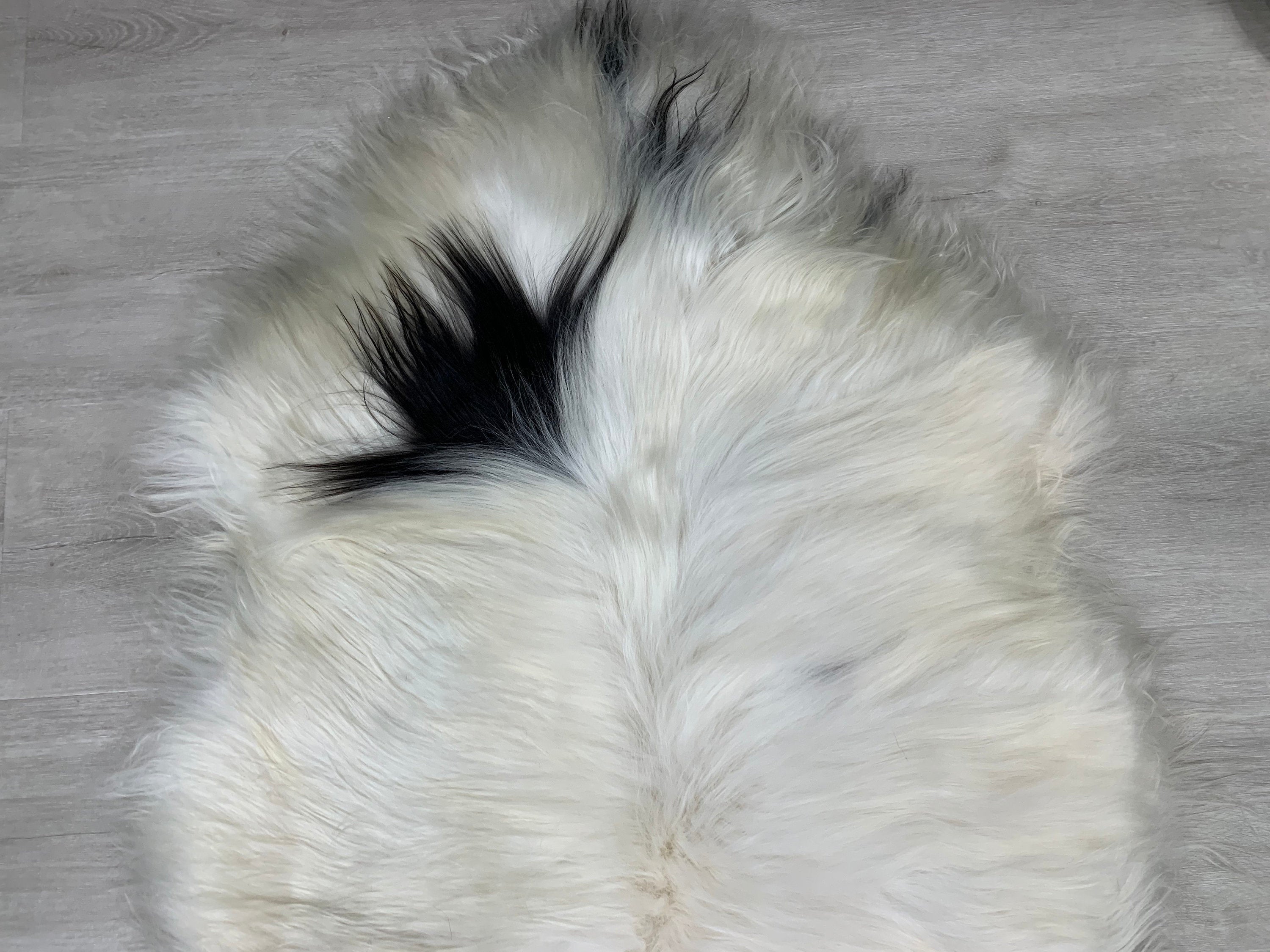 Sheepskin / Icelandic White Black Sheepskin Rug / Genuine Sheepskin Pelt / Sheepskin Seat Cover / Sheepskin Pet Bed Throw