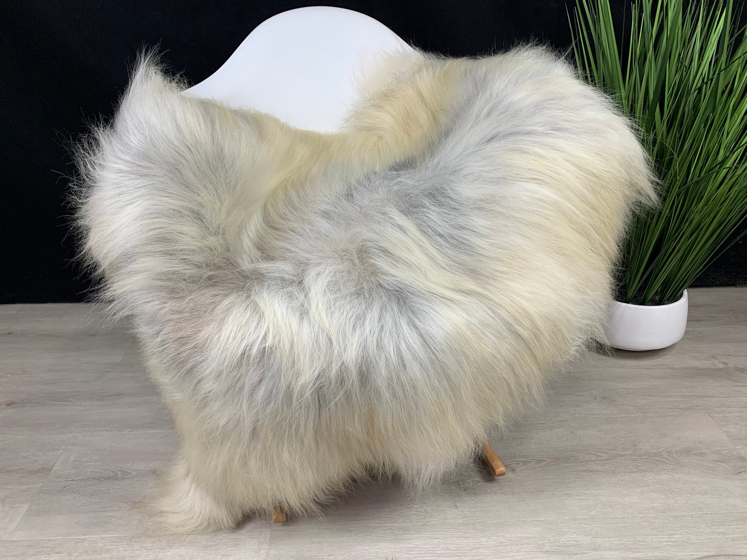 Unique  White Gray genuine sheepskin rug * Beautiful natural sheepskin pelt * Sheepskin fur throw seat cover