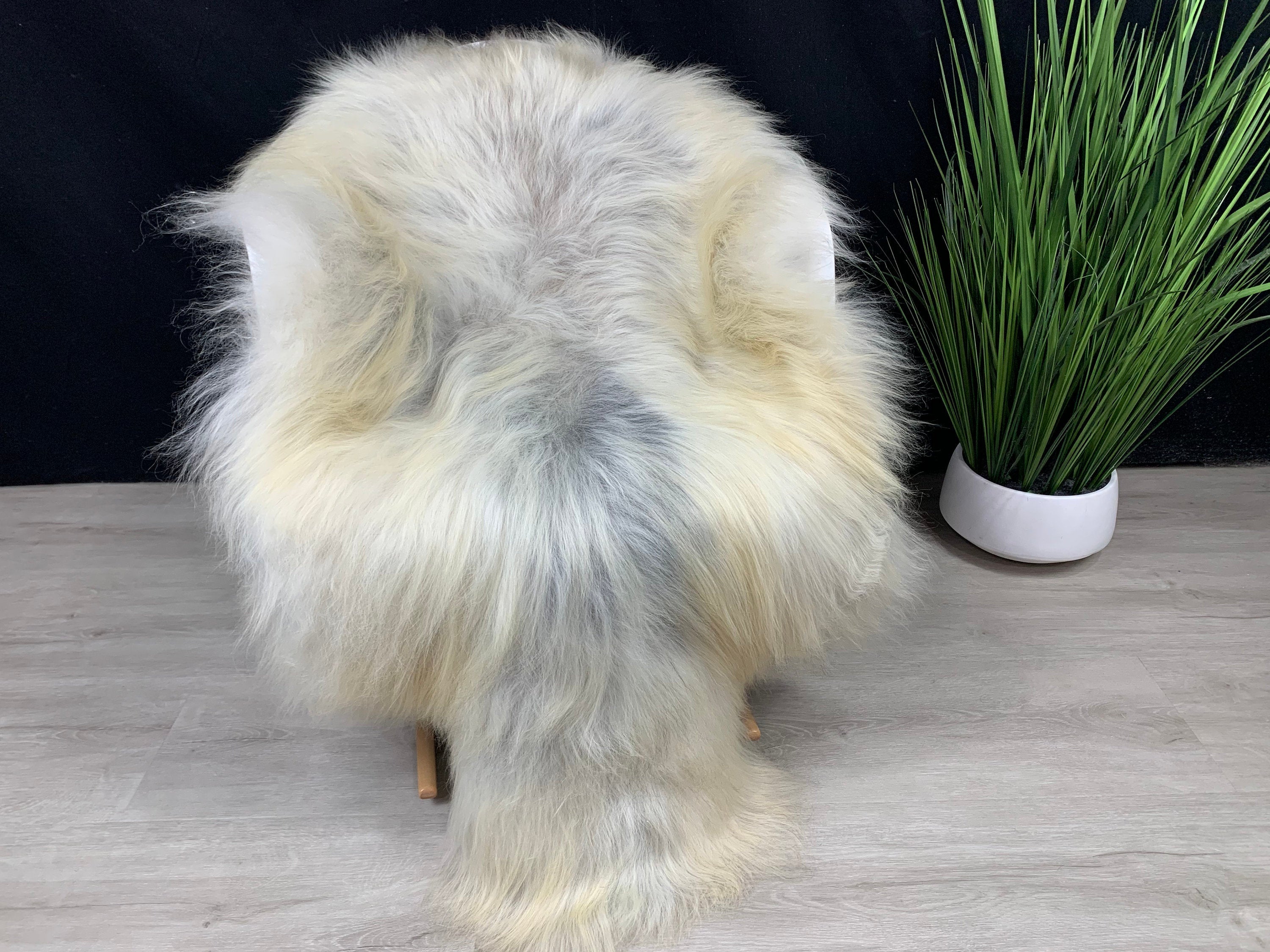 Unique  White Gray genuine sheepskin rug * Beautiful natural sheepskin pelt * Sheepskin fur throw seat cover