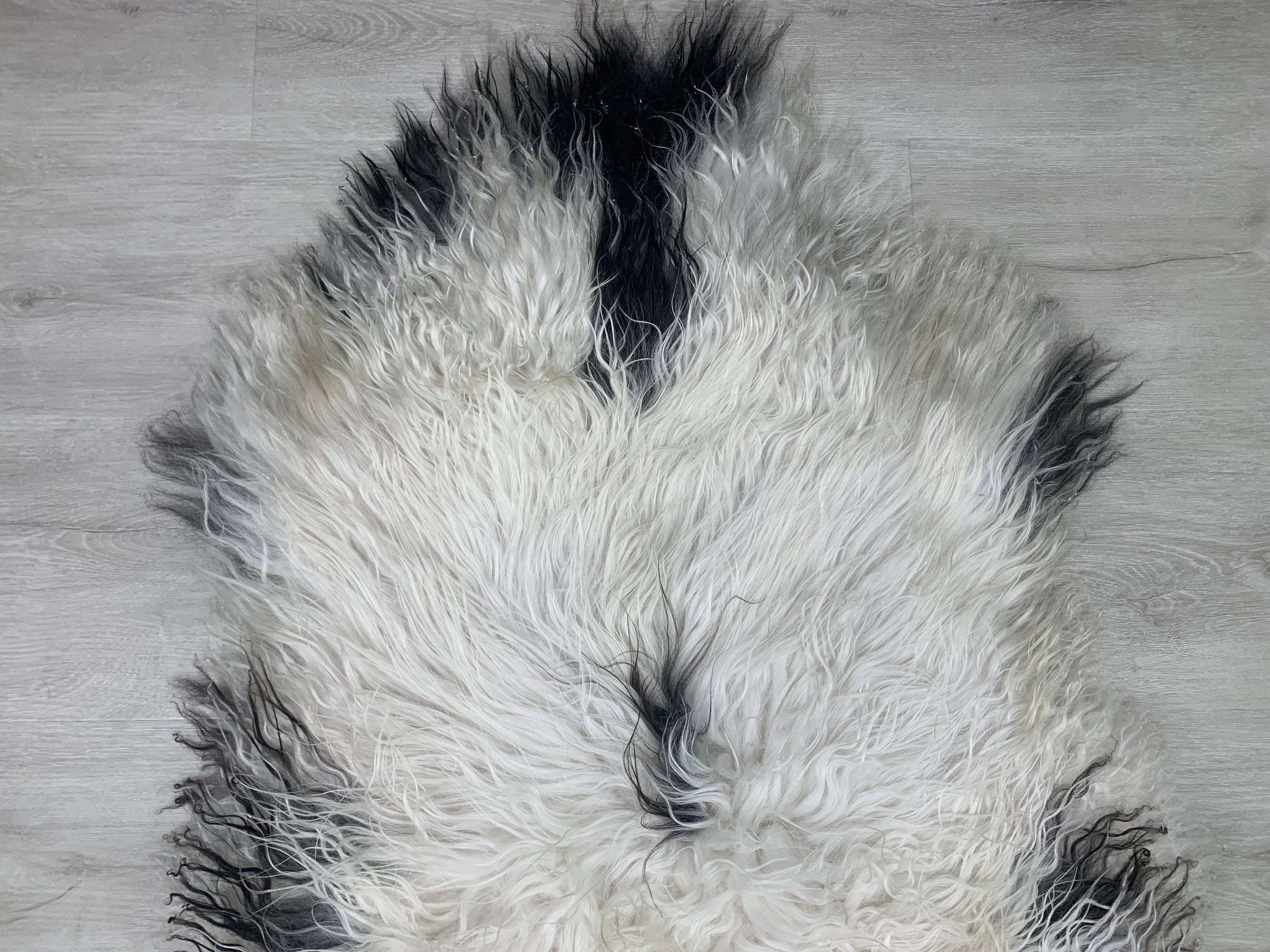 Curly Off White Black Iceland Sheepskin Rug Genuine Sheepskin Rug Throw * Natural Animal Hide Pelt * Sheepskin Seat Cover * Comfort Pet Bed