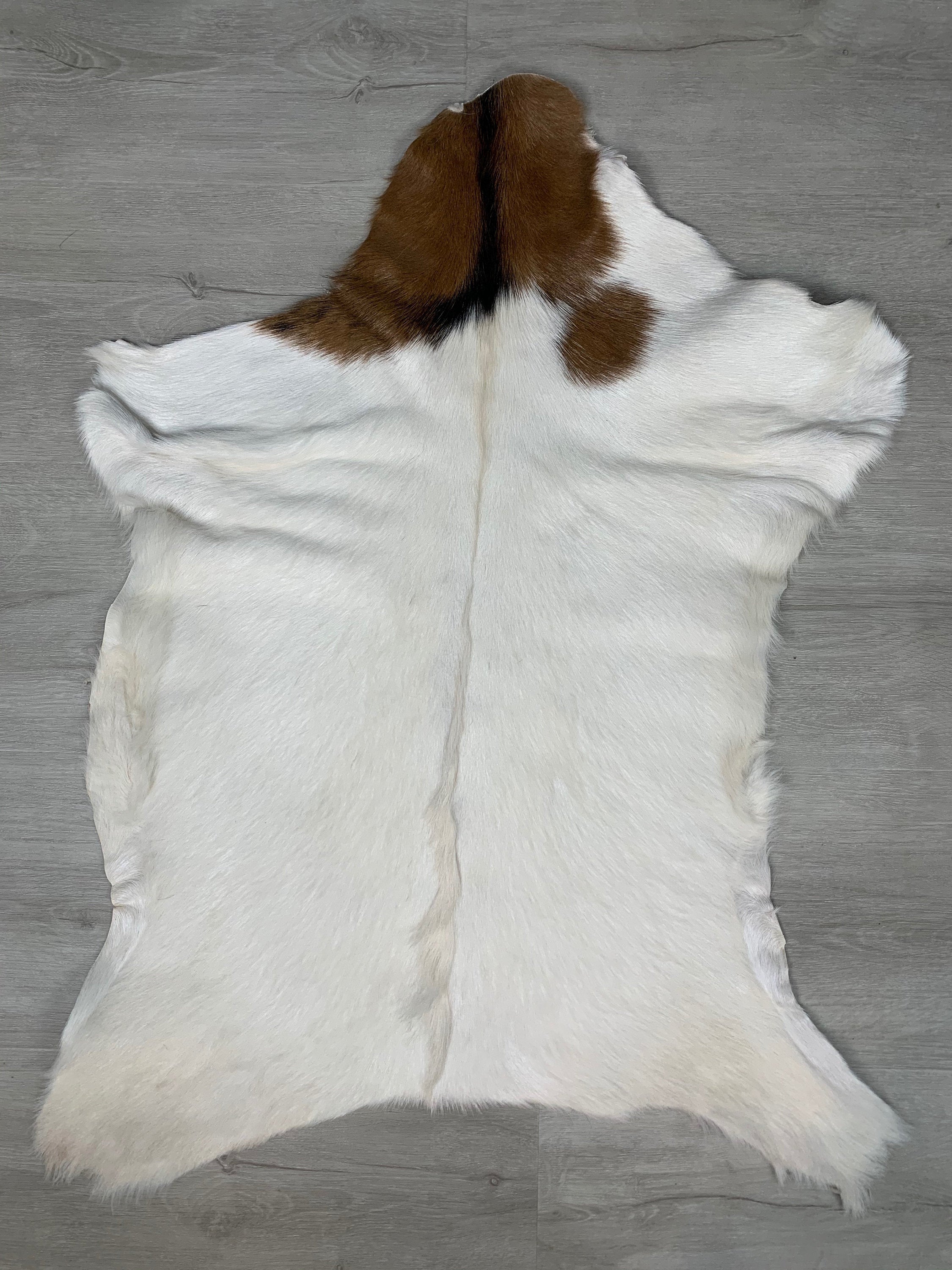 Goat White Brown Rug Pelt Hide, Real Goat Skin Rug, Genuine Natural Goat Hide