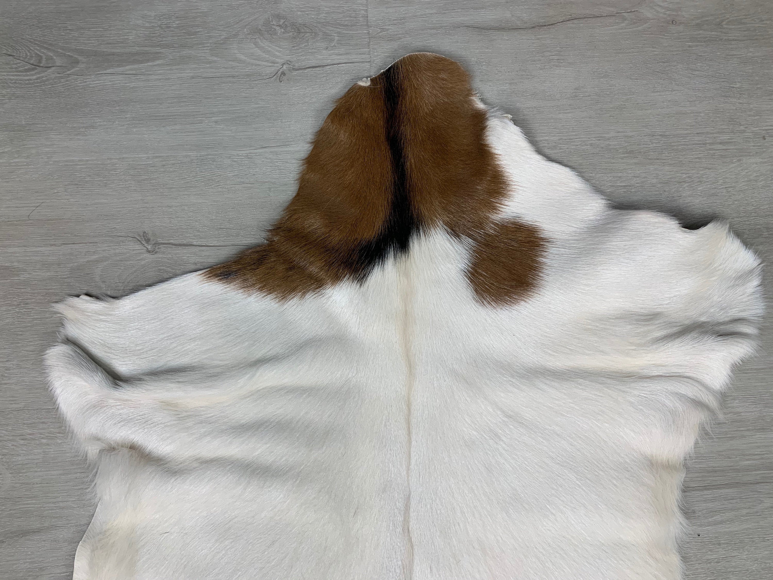 Goat White Brown Rug Pelt Hide, Real Goat Skin Rug, Genuine Natural Goat Hide