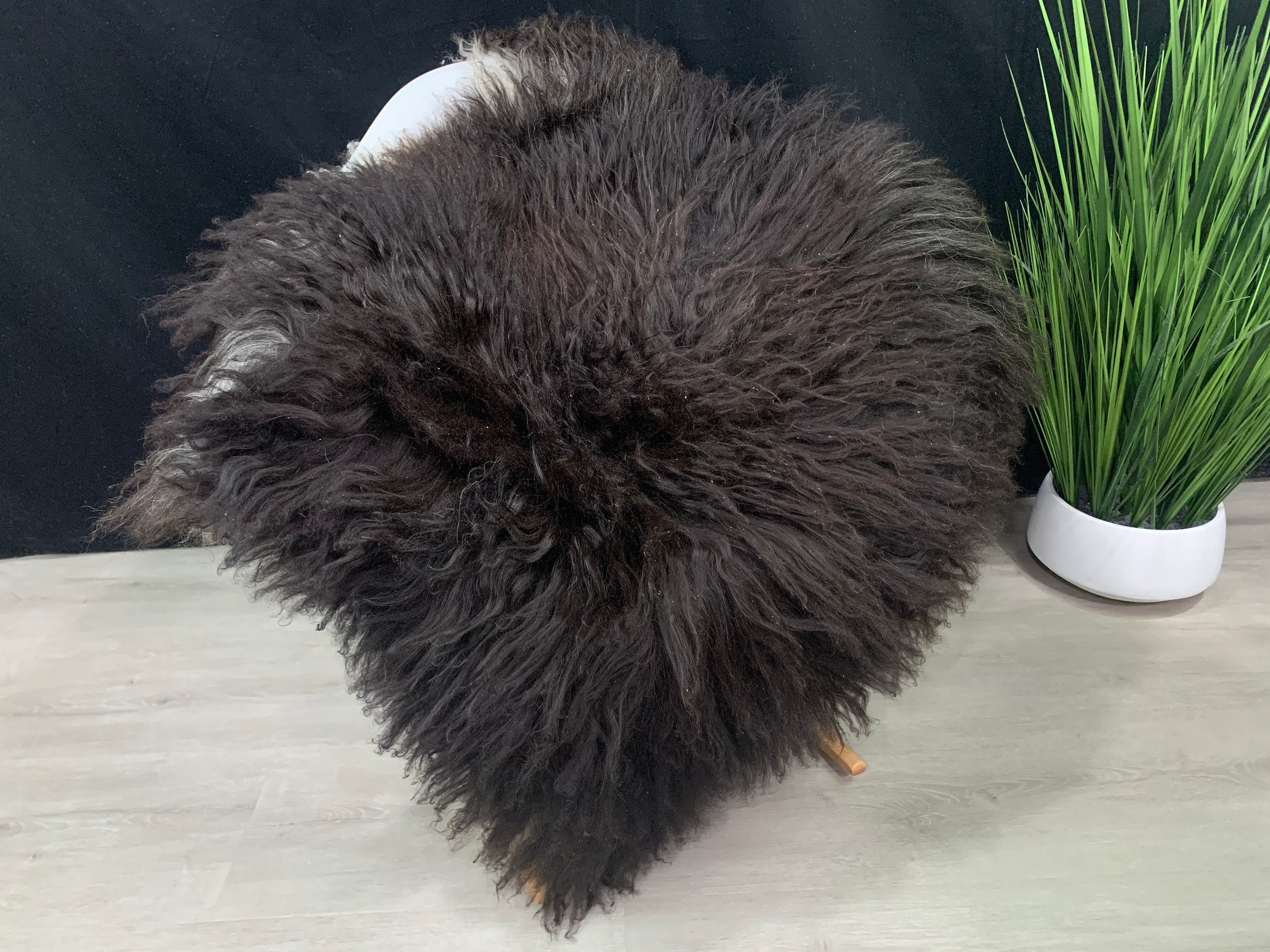 Genuine Icelandic Curly Black Brown sheepskin rug / sheepskin pelt rug beautiful black natural color / seat cover pet bed throw