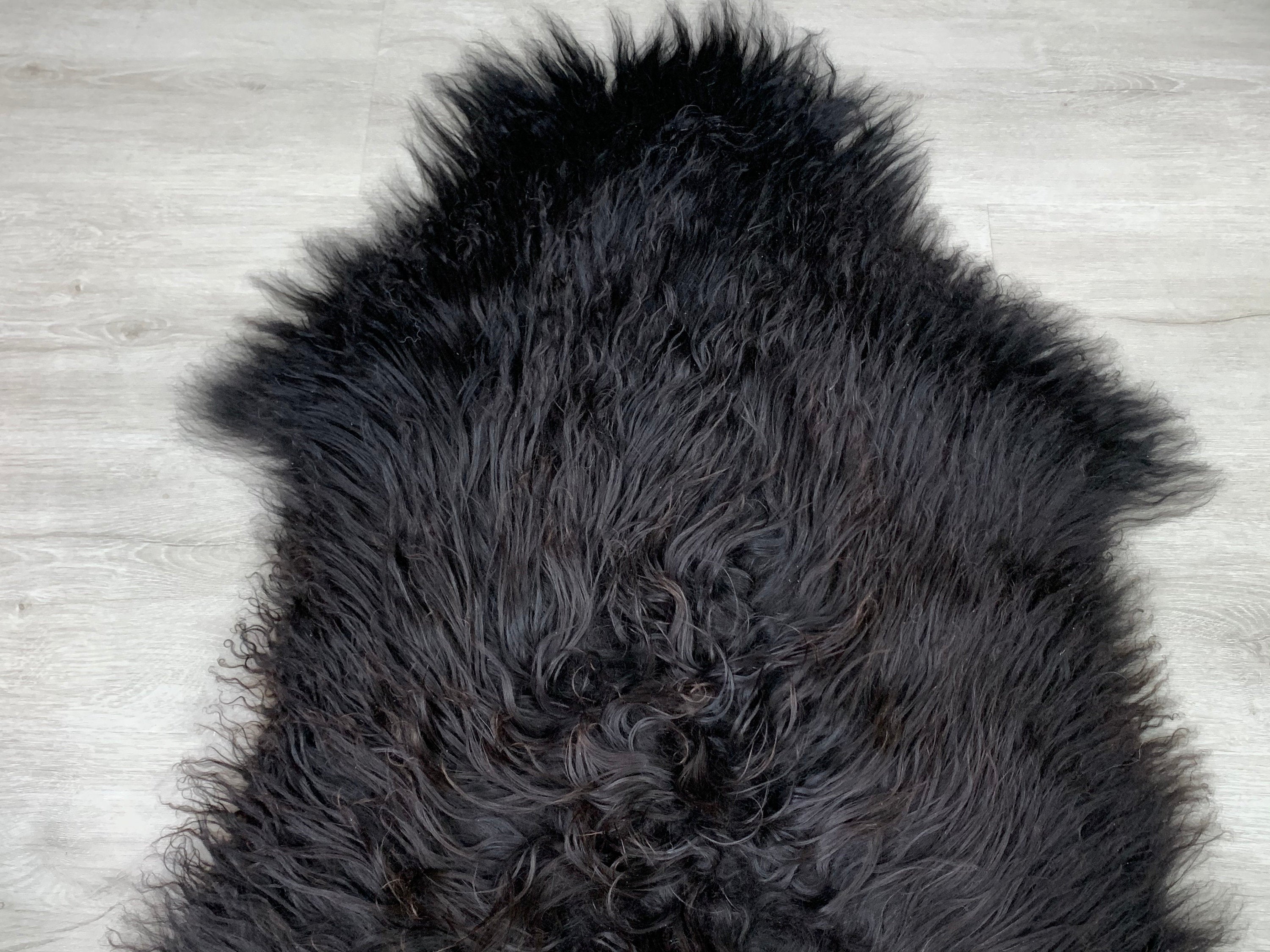 Large Icelandic Black Sheepskin Rug * Fur Throw Black Long Soft Wool * Pet Bed Blanket