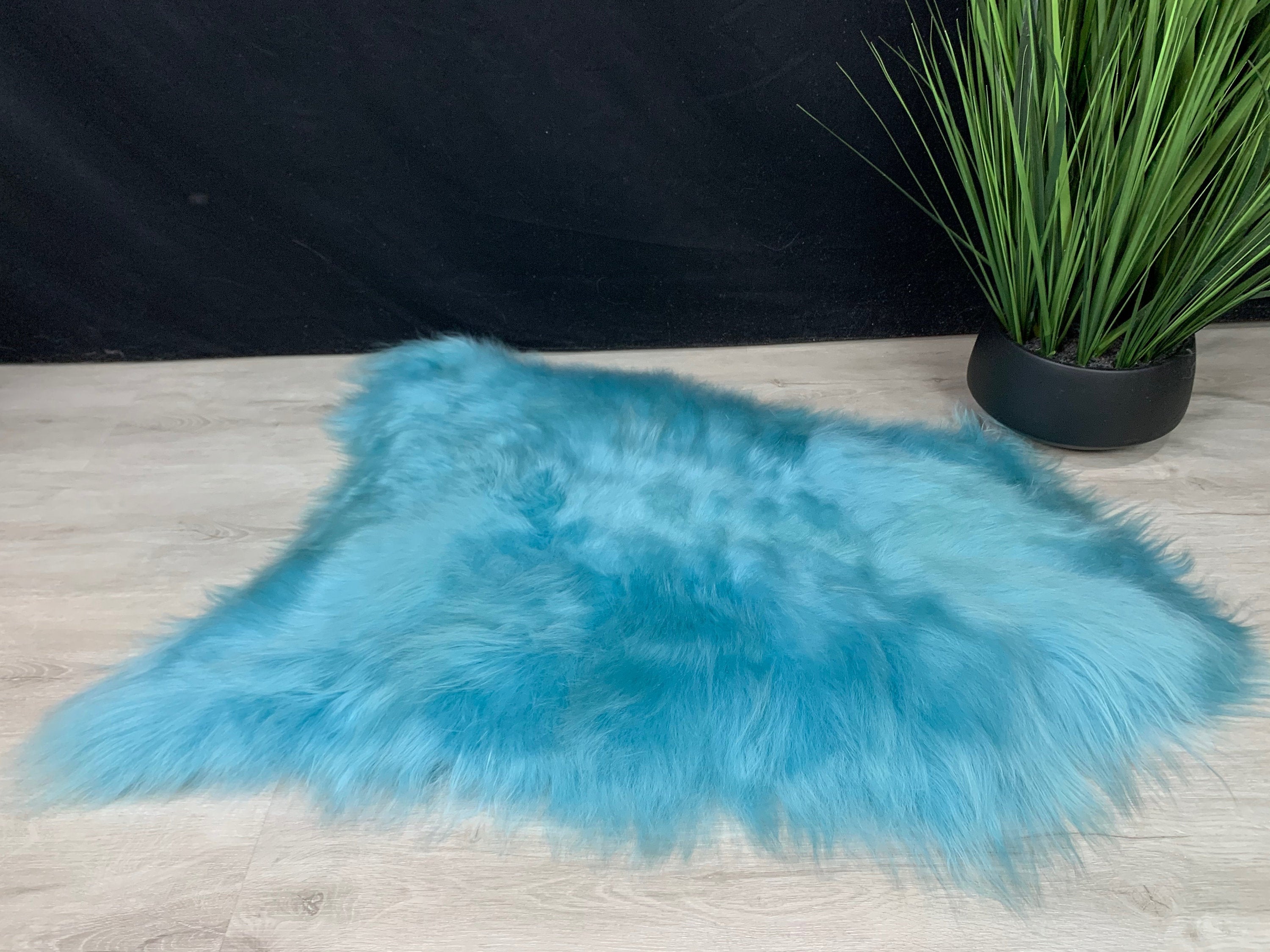 Icelandic Turquoise Blue Sheepskin Rug Pelt / Genuine Sheepskin Turquoise Rug Seat Cover Throw