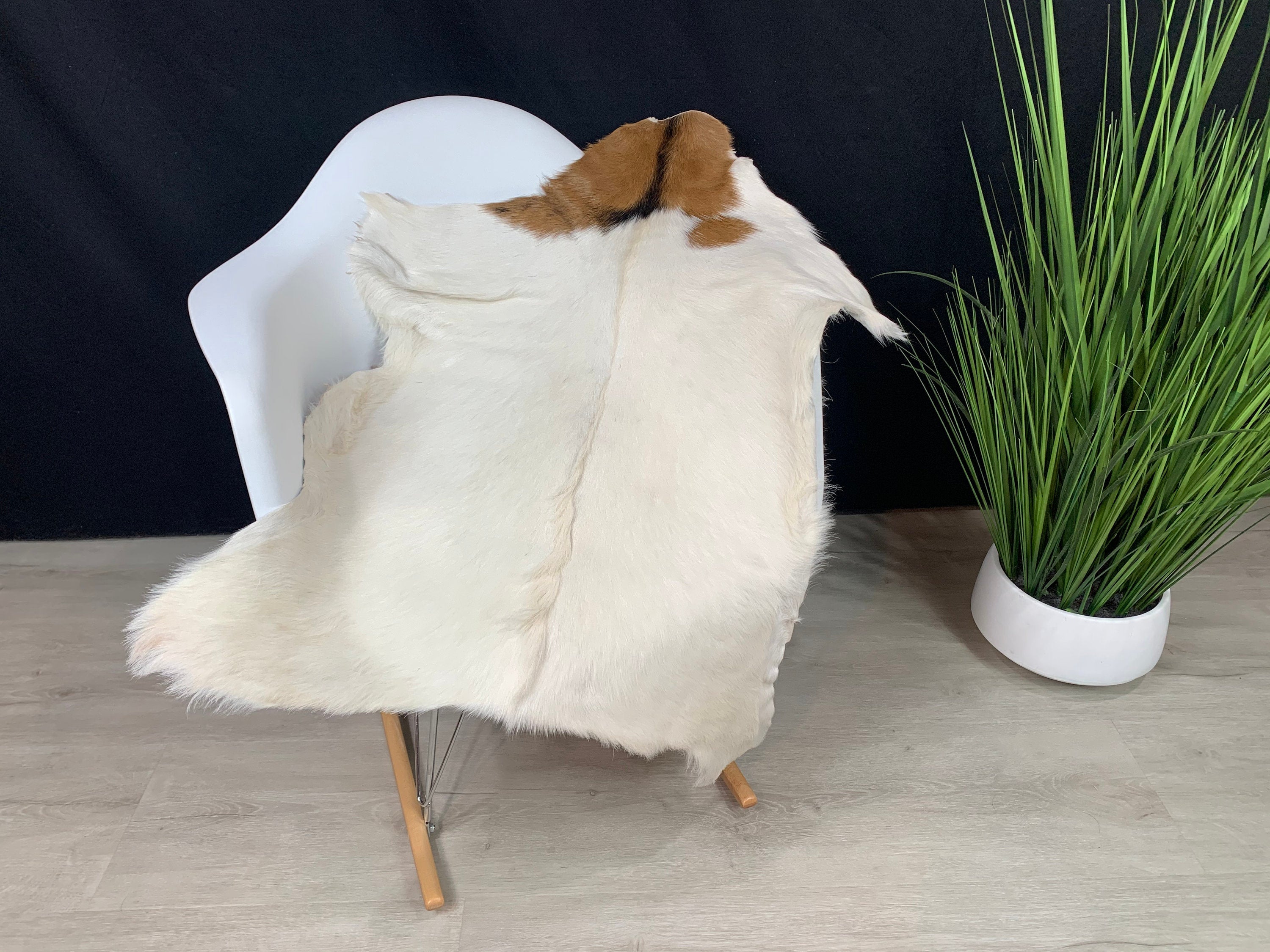 Goat White Brown Rug Pelt Hide, Real Goat Skin Rug, Genuine Natural Goat Hide