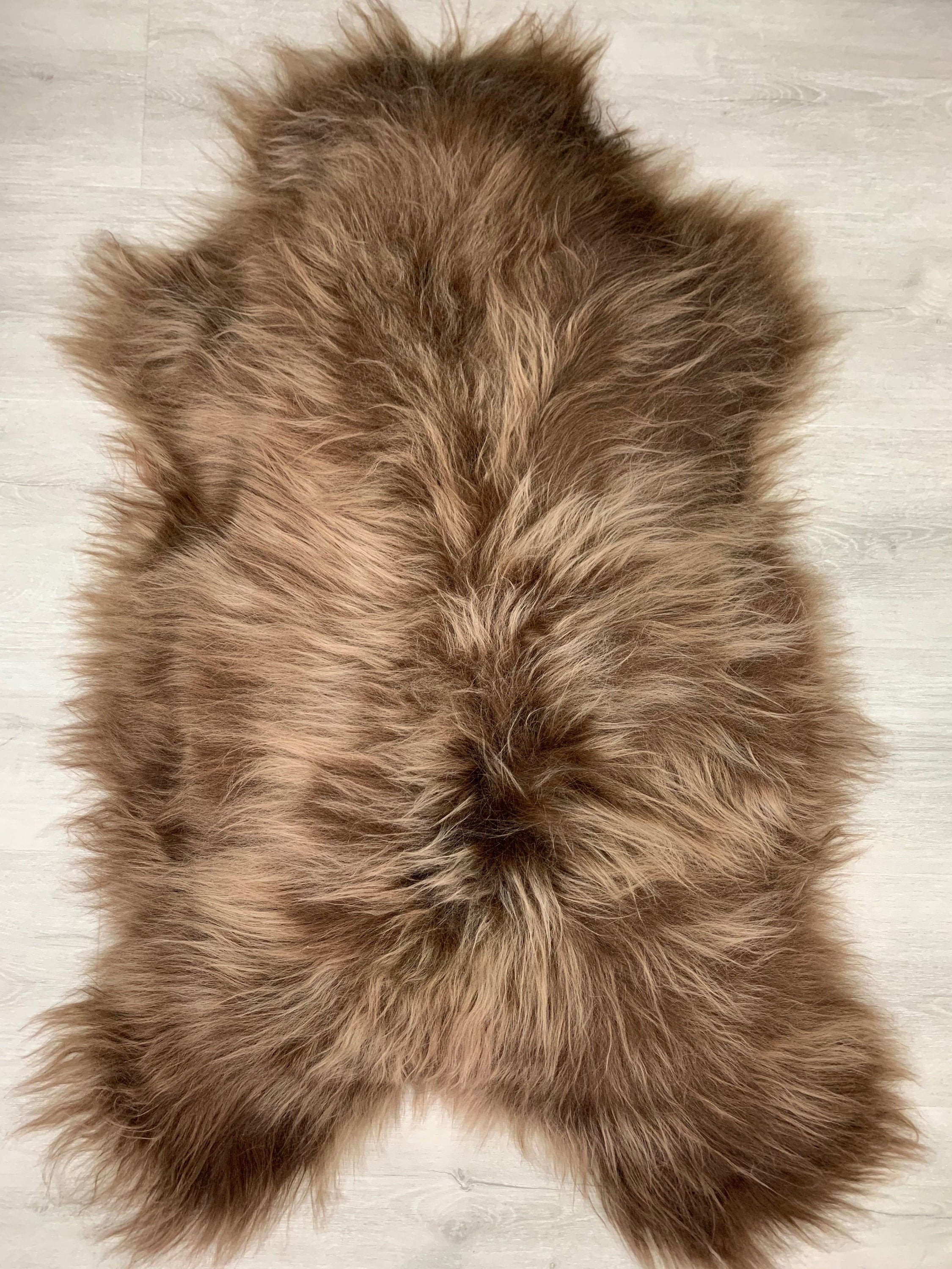XXL Icelandic Sheepskin Rug Pelt Brown Coffee / Genuine Sheepskin Seat Cover Pet Bed Throw / Luxury Sheepskin Rug