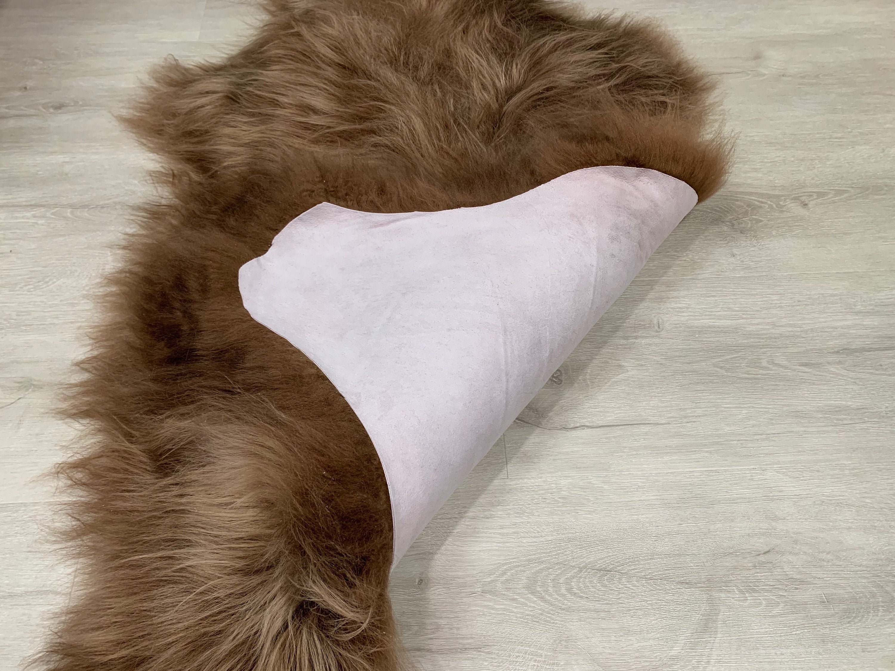 XXL Icelandic Sheepskin Rug Pelt Brown Coffee / Genuine Sheepskin Seat Cover Pet Bed Throw / Luxury Sheepskin Rug