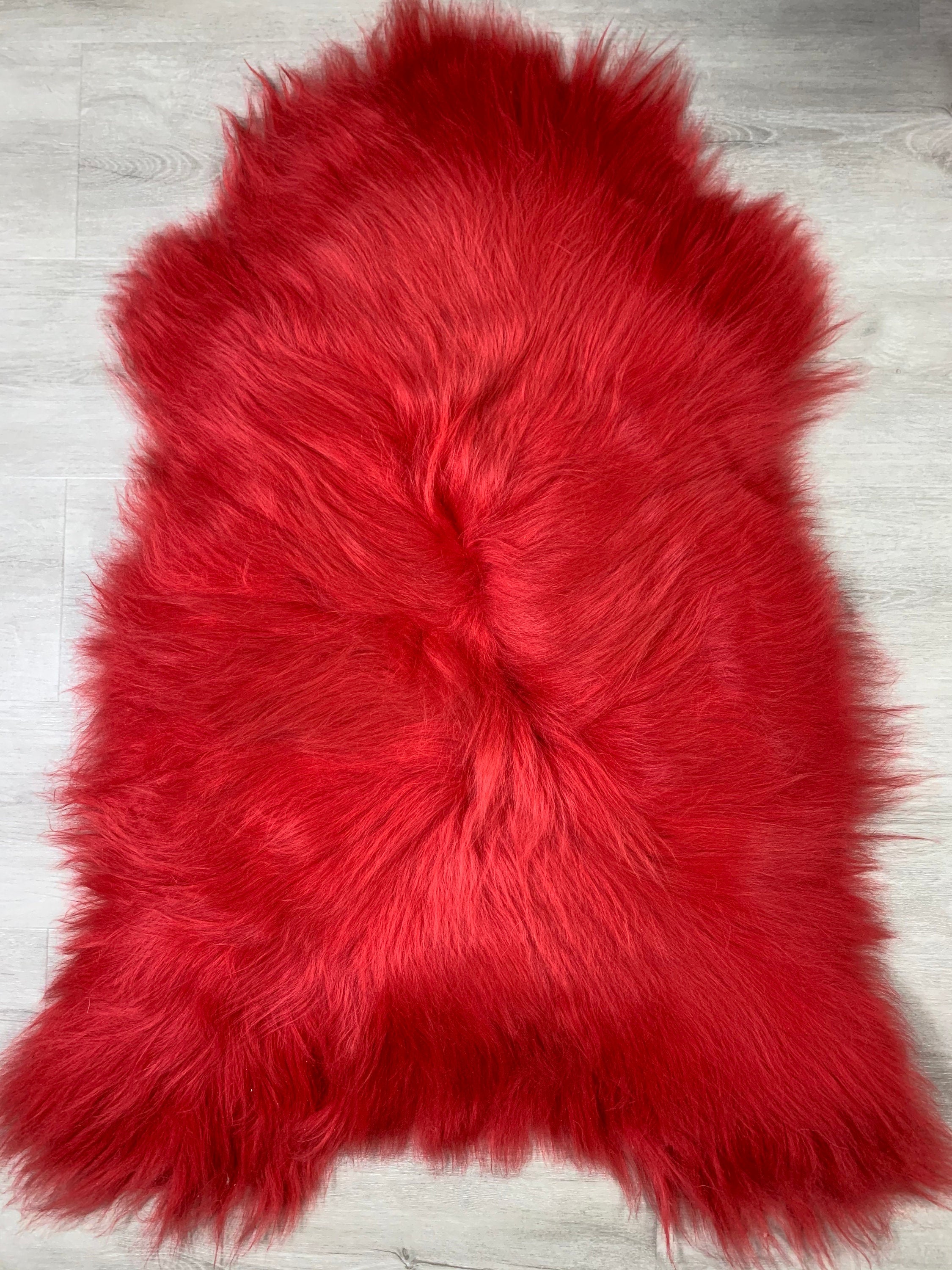 Beautiful Fire Red Icelandic Sheepskin Rug  Genuine Leather Throw Seat Cover