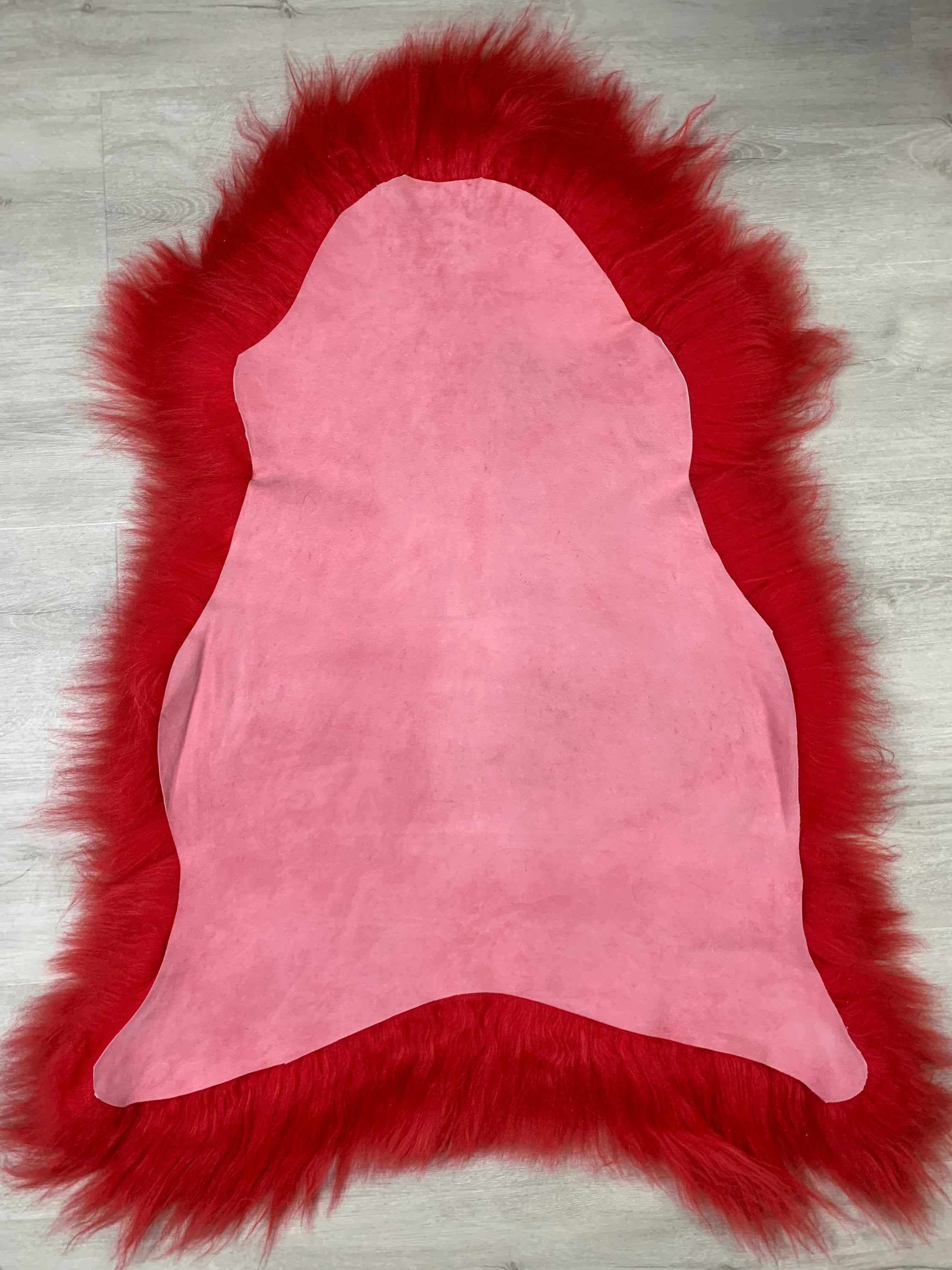 Beautiful Fire Red Icelandic Sheepskin Rug  Genuine Leather Throw Seat Cover