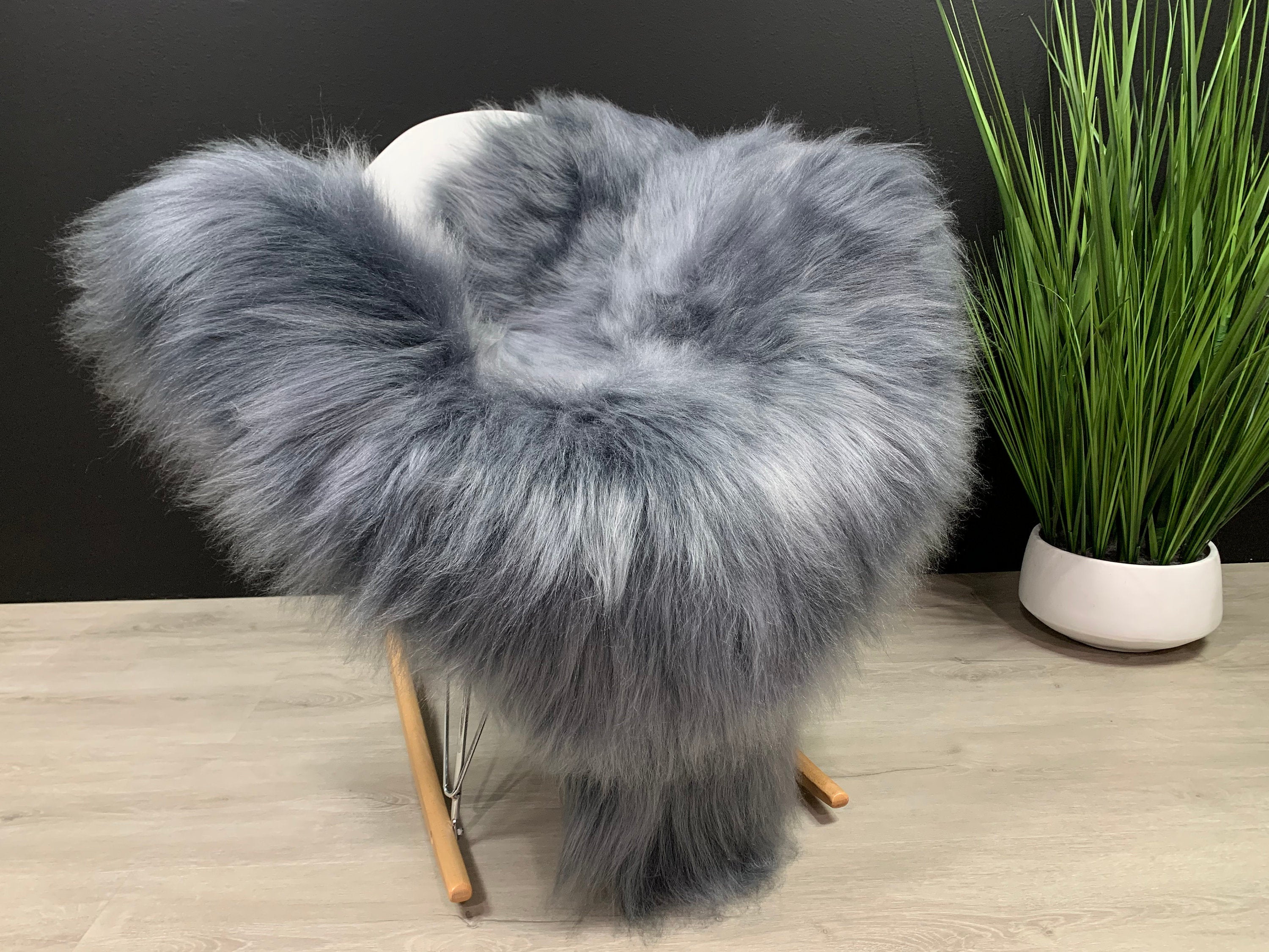 New Real Genuine Icelandic Sheepskin Rug Pelt Dyed Gray Graphite Color Very Soft