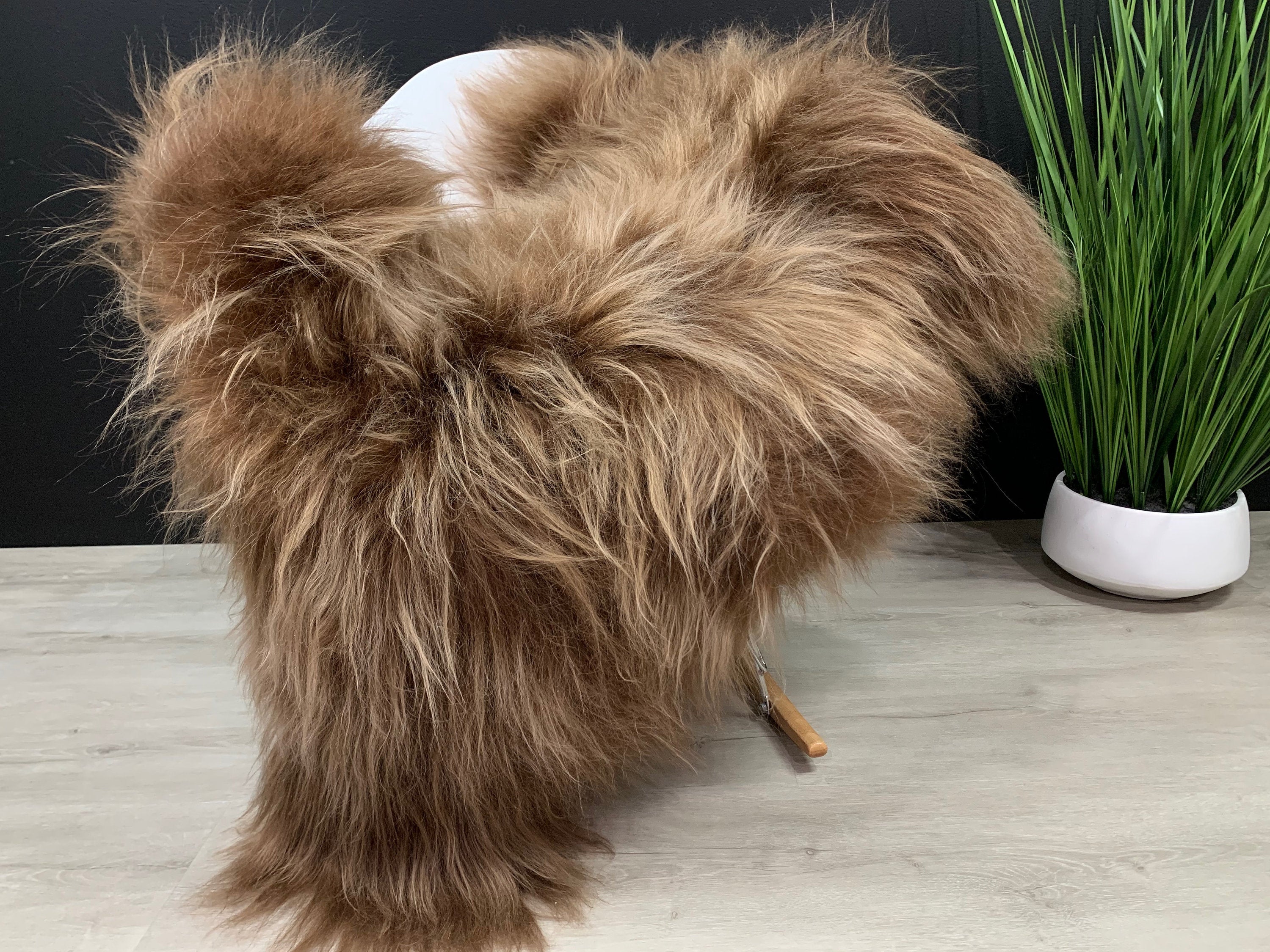 XXL Icelandic Sheepskin Rug Pelt Brown Coffee / Genuine Sheepskin Seat Cover Pet Bed Throw / Luxury Sheepskin Rug
